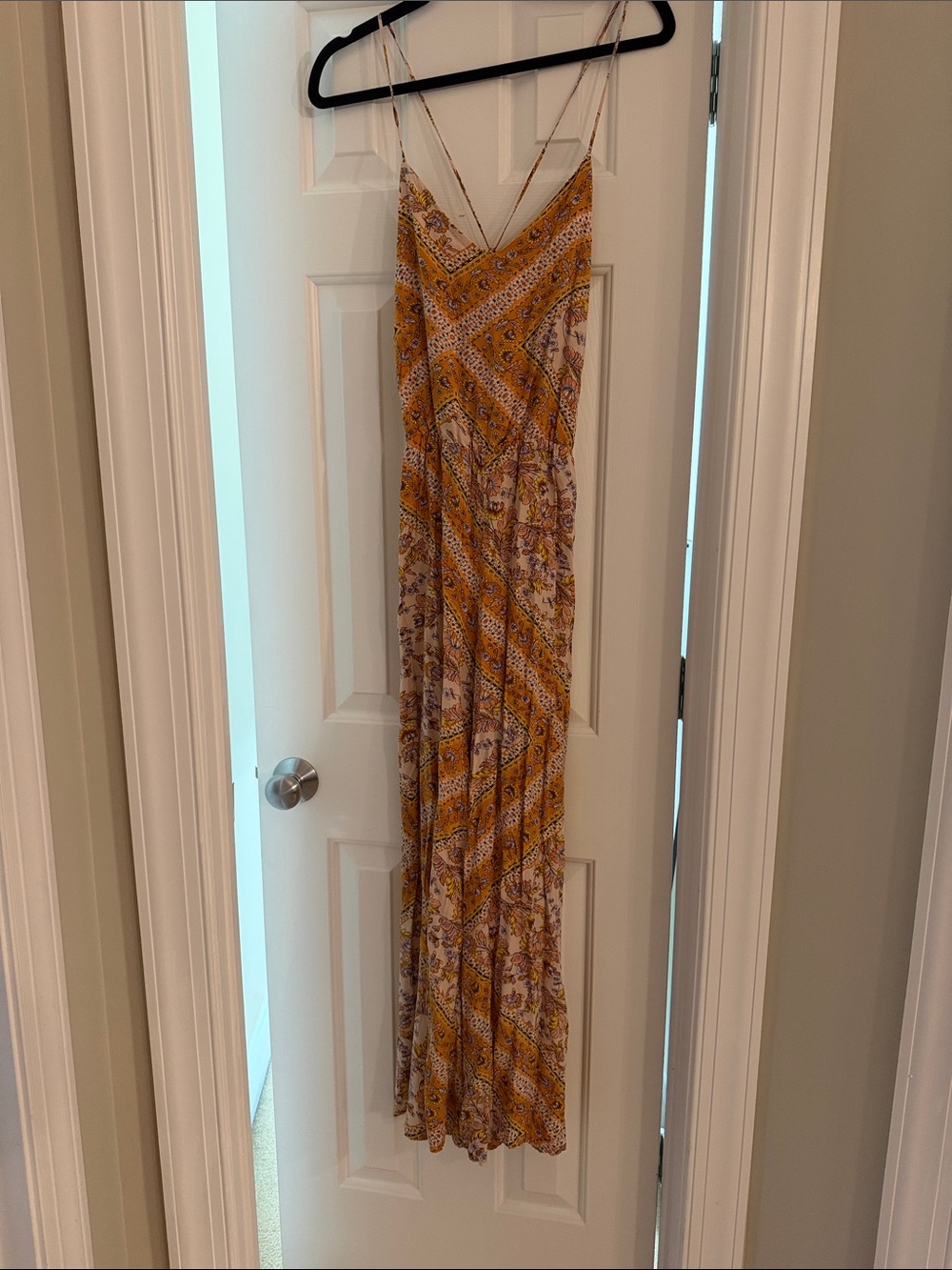 Jaase Yellow Floral Boho Spaghetti-Strap Maxi Jumpsuit